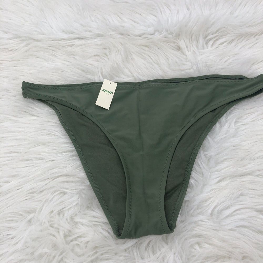 Aerie Womens Bikini XL Green Satin Stretch Cheeky Coverage Triangle Bottom NWT